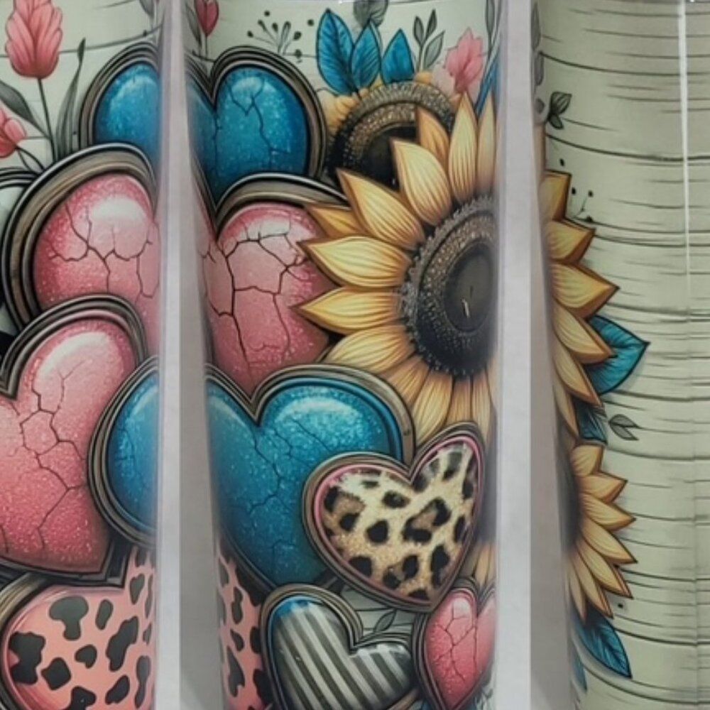 Sunflower and Colorful Hearts Tumbler 8667 Handmade NWT Boutique